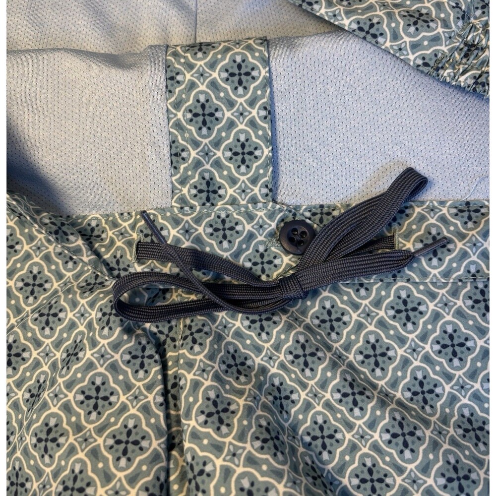 FAIR HARBOR Swim Trunks Men 36 Blue Geometric Lined 6" Shorts Pockets Beach Surf - Picture 5 of 13